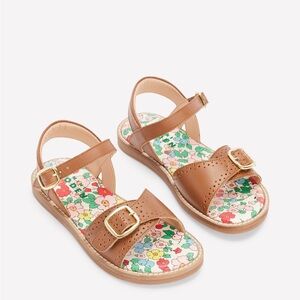 Mini Boden Brown Leather Sandals with Floral Insole size 24